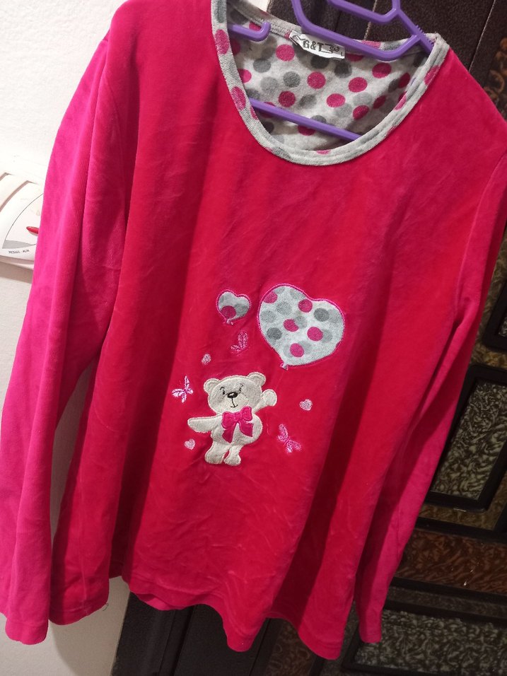 Pembe Baskılı Uzun Kollu Sweatshirt pelus sıcak tutuyo - Görsel 2