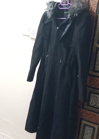 Kürk Detaylı Siyah Uzun Kadın Kaban sorunsuz - Görsel 6