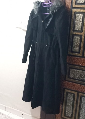 Kürk Detaylı Siyah Uzun Kadın Kaban sorunsuz - Görsel 7