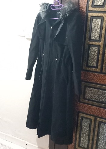 Kürk Detaylı Siyah Uzun Kadın Kaban sorunsuz - Görsel 3