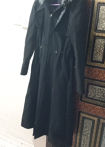 Kürk Detaylı Siyah Uzun Kadın Kaban sorunsuz - Görsel 5