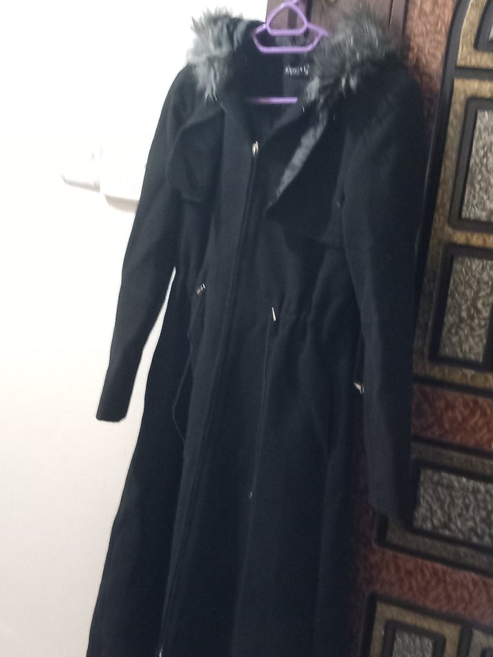 Kürk Detaylı Siyah Uzun Kadın Kaban sorunsuz - Görsel 2
