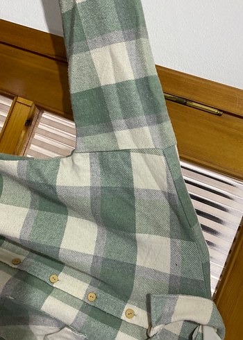 Düğmeli Yeşil Ekose Pamuk Gömlek - Görsel 3