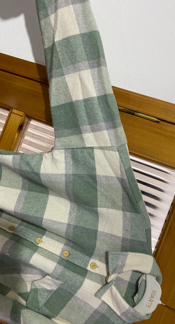 Düğmeli Yeşil Ekose Pamuk Gömlek - Görsel 3
