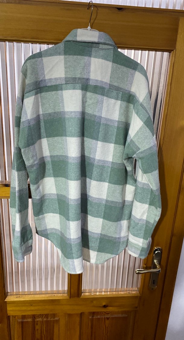 Düğmeli Yeşil Ekose Pamuk Gömlek - Görsel 4