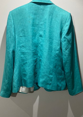 Turkuaz Düğmeli Keten Kadın Blazer Ceket - Görsel 3