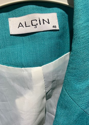 Turkuaz Düğmeli Keten Kadın Blazer Ceket - Görsel 2