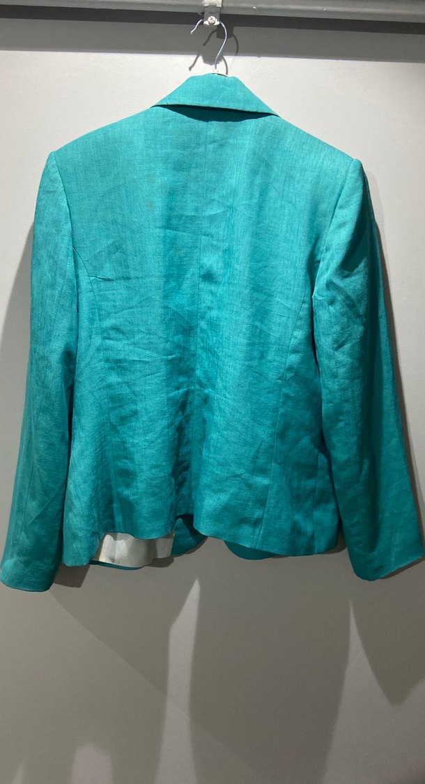 Turkuaz Düğmeli Keten Kadın Blazer Ceket - Görsel 3