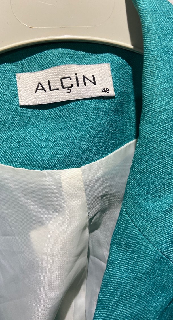 Turkuaz Düğmeli Keten Kadın Blazer Ceket - Görsel 2
