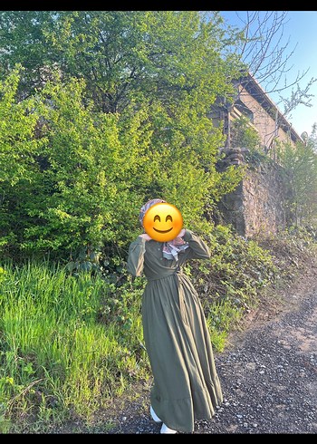 Haki Renk Uzun Salaş Kadın Elbise