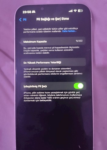 Apple iPhone beyaz , Maksimum Pil Kapasitesi %100