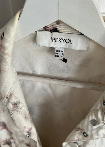36 Beden İpekyol Beyaz Batik Desenli Kadın Kot Ceket