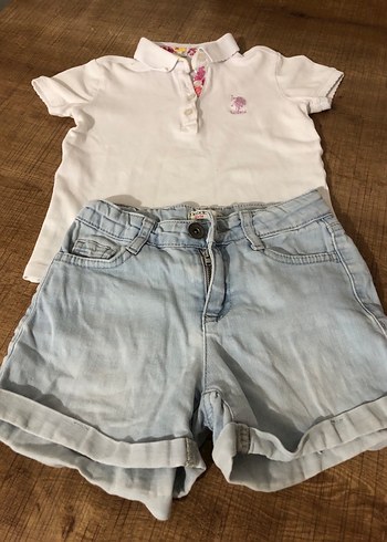 Beyaz Düğmeli Kız Çocuk Denim Şort. İkili takım - Görsel 4