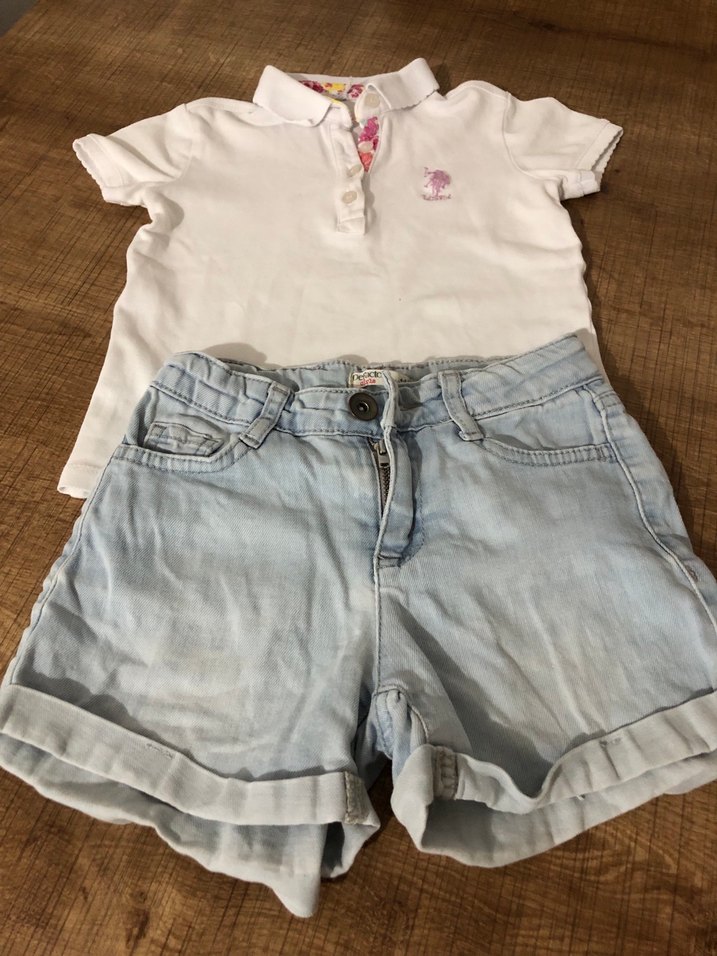 Beyaz Düğmeli Kız Çocuk Denim Şort. İkili takım - Görsel 4