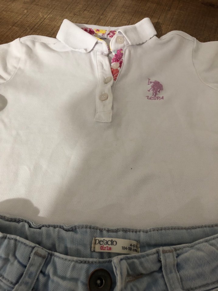 Beyaz Düğmeli Kız Çocuk Denim Şort. İkili takım - Görsel 3