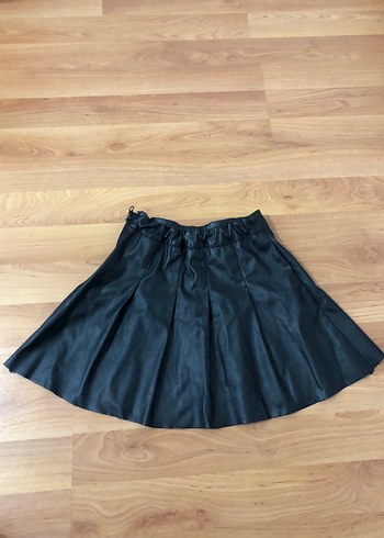 Siyah Deri Pileli Mini Etek - Görsel 5