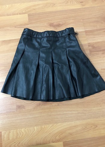 Siyah Deri Pileli Mini Etek - Görsel 3