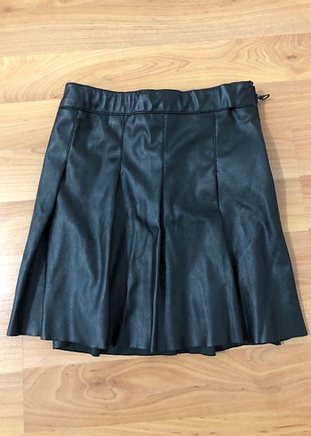 Siyah Deri Pileli Mini Etek - Görsel 6