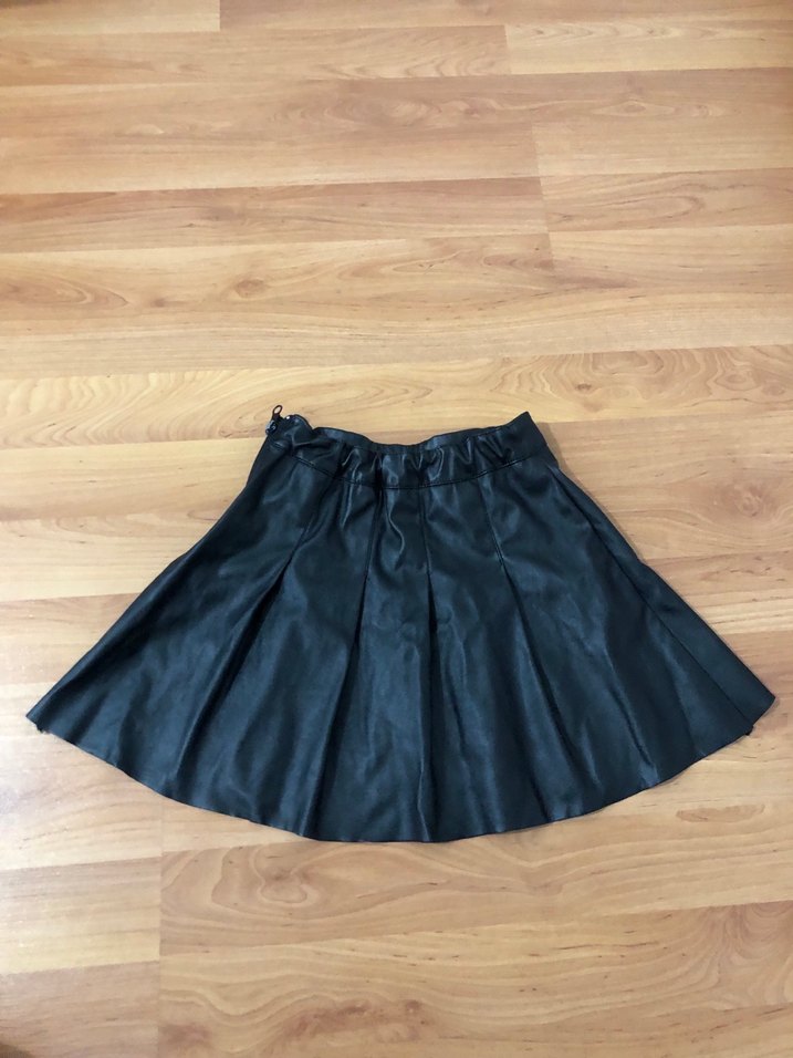 Siyah Deri Pileli Mini Etek - Görsel 5