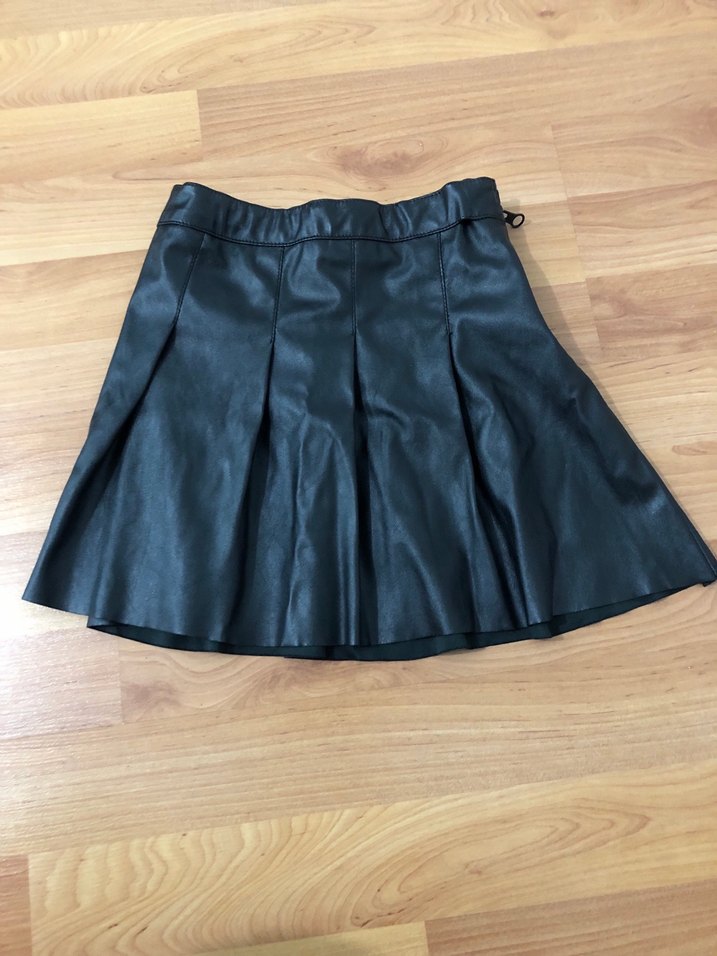 Siyah Deri Pileli Mini Etek - Görsel 3