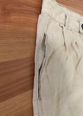 Bej Keten Bol Kesim Kadın Pantolon - Görsel 4