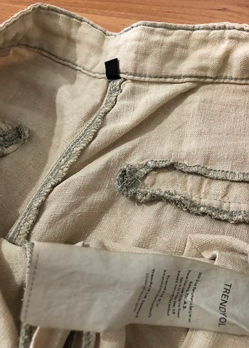 Bej Keten Bol Kesim Kadın Pantolon - Görsel 3