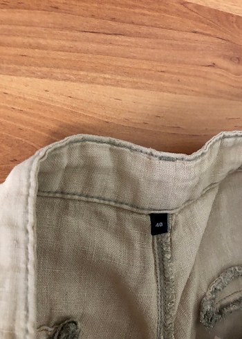 Bej Keten Bol Kesim Kadın Pantolon - Görsel 2