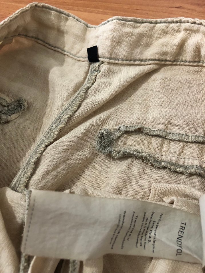 Bej Keten Bol Kesim Kadın Pantolon - Görsel 3