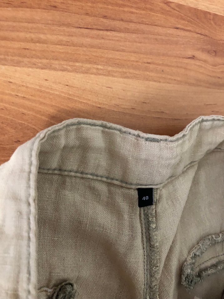 Bej Keten Bol Kesim Kadın Pantolon - Görsel 2