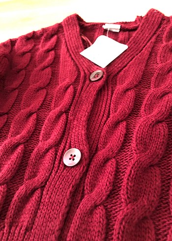 Bordo Örgü Kadın Hırka - Görsel 4