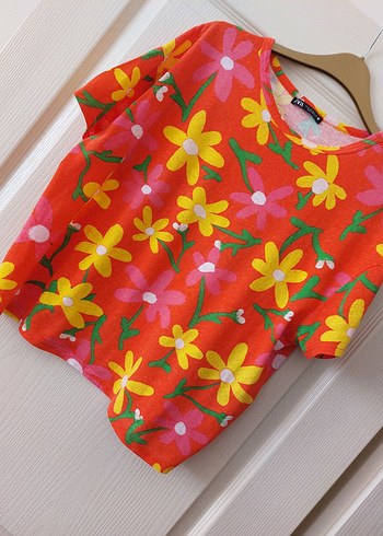 Zara Zara Çiçek Desenli Renkli Kız Tişörtü