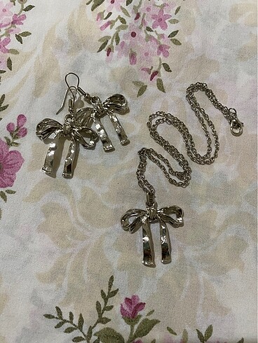kurdele coquette kolye ve küpe takım gümüş silver