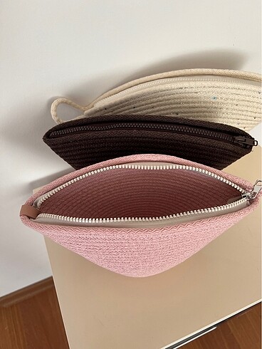Beden Hasır Tress Clutch / Makyaj Çantası