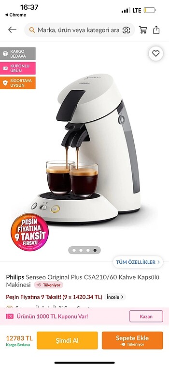 Beden Renk Philips senseo kahve makinesi