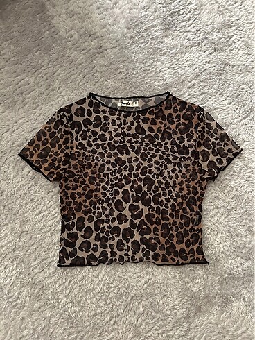 Leoparlı Transparan Crop Top