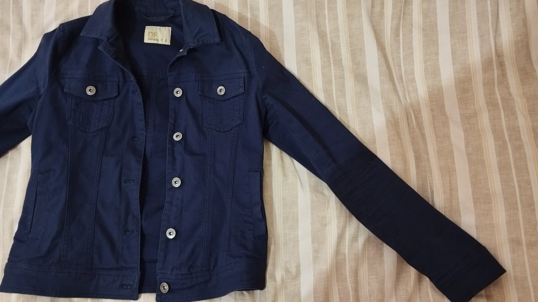 Düğmeli Kısa Kollu Mavi Denim Ceket - Görsel 2