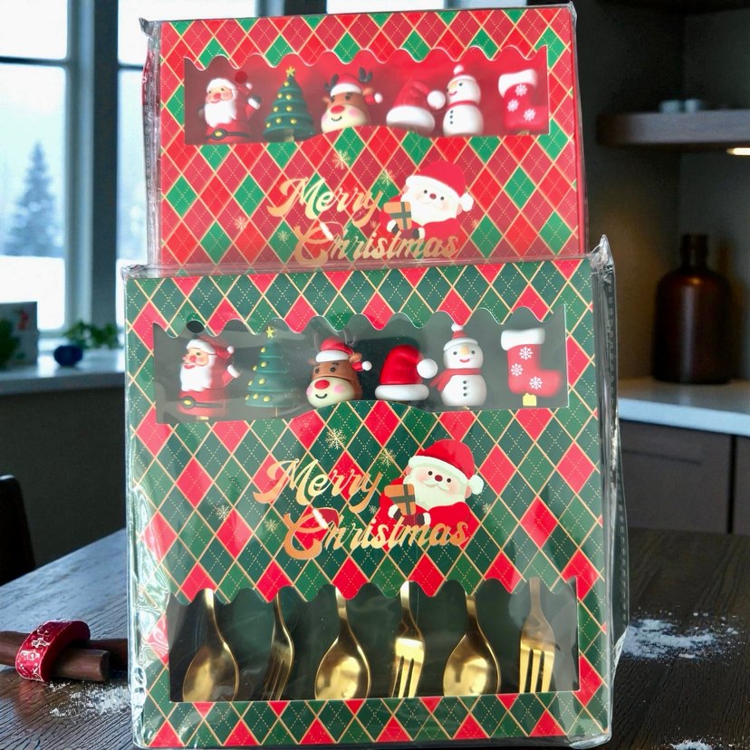 Renkli Yılbaşı Tatlı Çatal Seti - Görsel 2