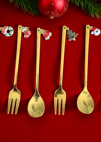 Altın Renkli Yılbaşı Temalı Çatal ve Kaşık Seti - Görsel 3