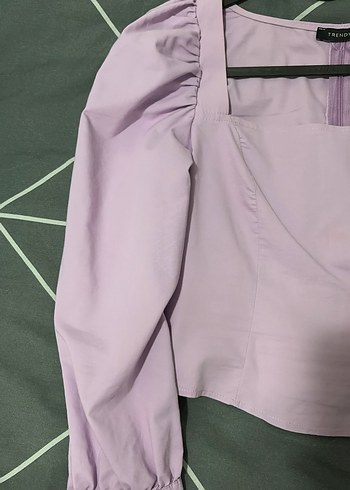 Düğmeli, Uzun Kollu Mor Bluz - Görsel 3