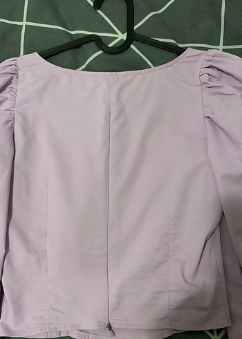 Düğmeli, Uzun Kollu Mor Bluz - Görsel 5