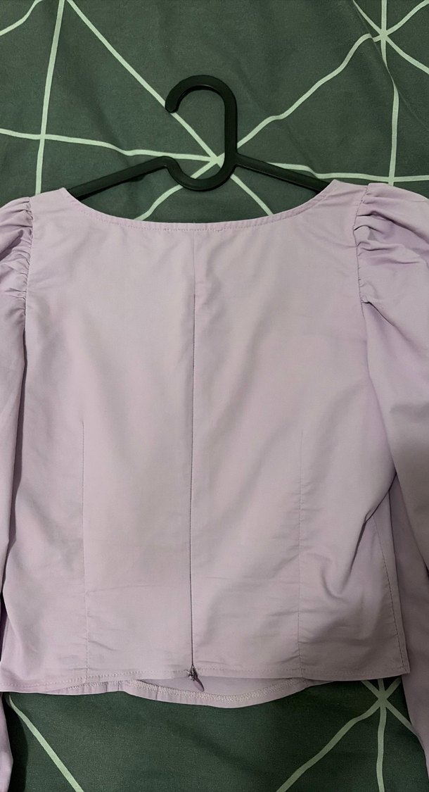 Düğmeli, Uzun Kollu Mor Bluz - Görsel 5