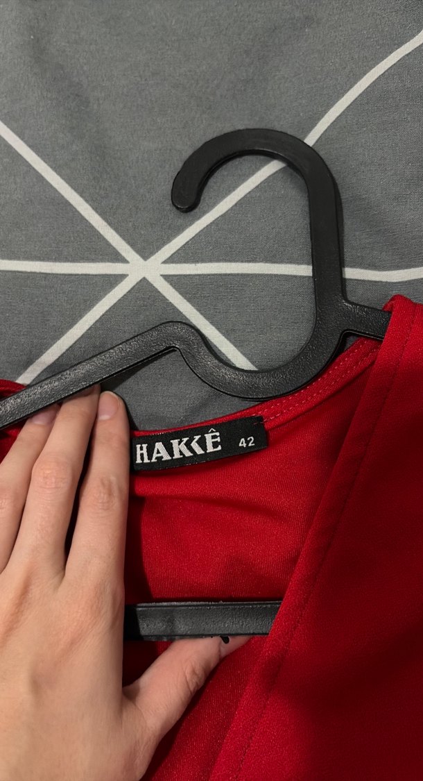 Kırmızı V Yaka Uzun Kollu Kemerli Bluz - Görsel 3