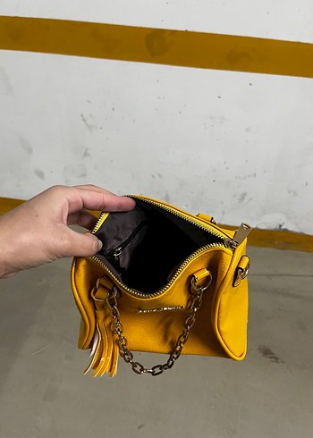 Sarı Deri Fermuarlı Kadın Çanta - Görsel 8