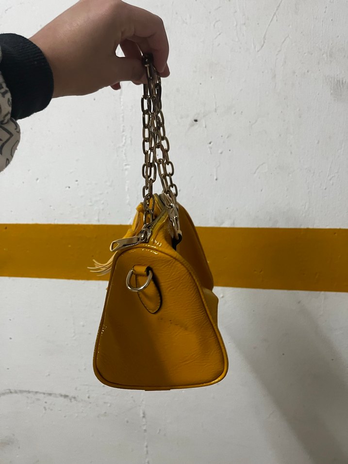 Sarı Deri Fermuarlı Kadın Çanta - Görsel 5