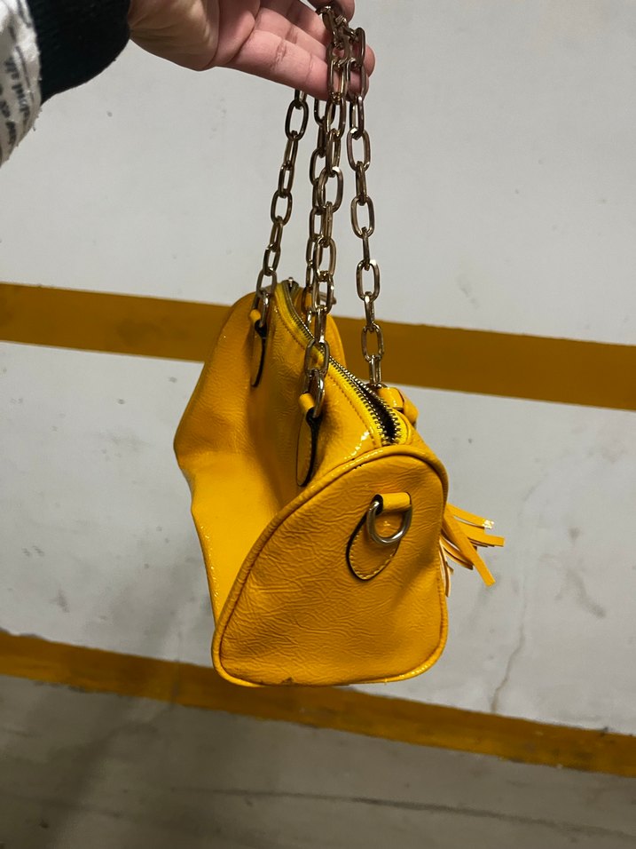 Sarı Deri Fermuarlı Kadın Çanta - Görsel 4