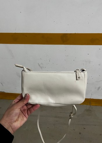 Beyaz Deri Fermuarlı Kadın Çantası - Görsel 3