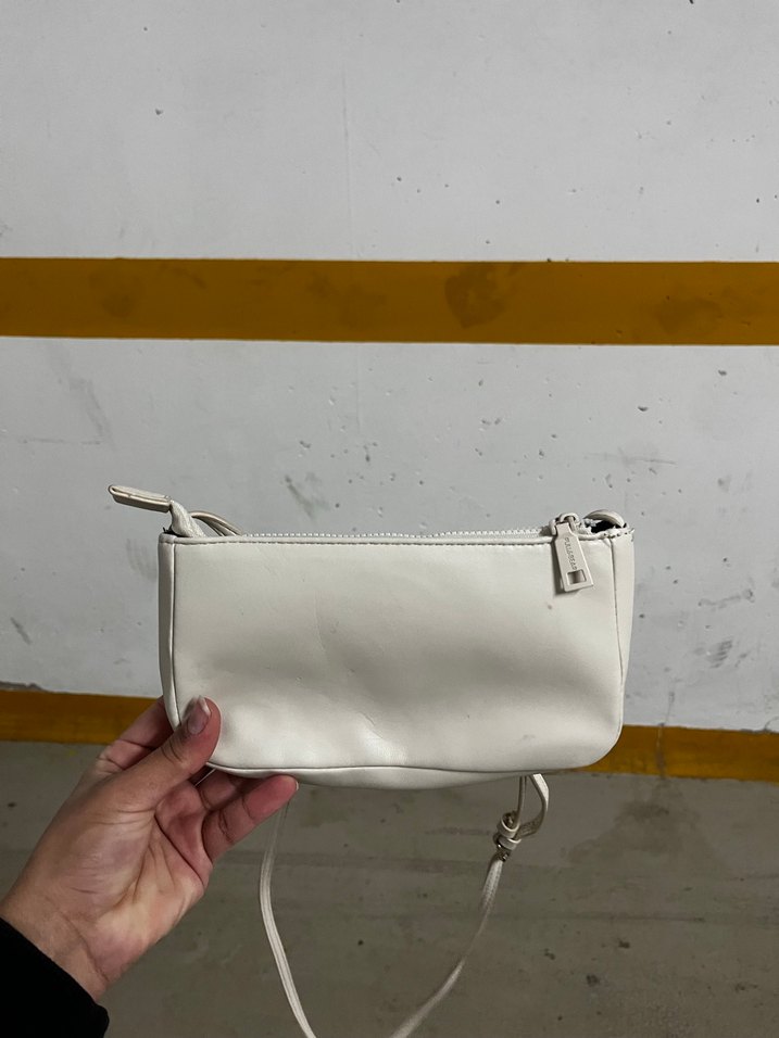 Beyaz Deri Fermuarlı Kadın Çantası - Görsel 5