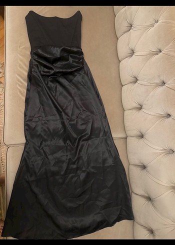 Siyah Drapeli Uzun Straplez Abiye Elbise - Görsel 3