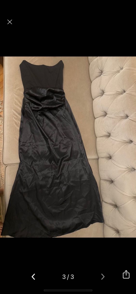 Siyah Drapeli Uzun Straplez Abiye Elbise - Görsel 3