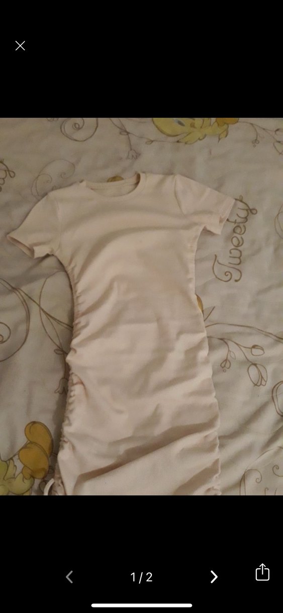 Drapeli Kısa Kollu Keten Elbise - Görsel 2